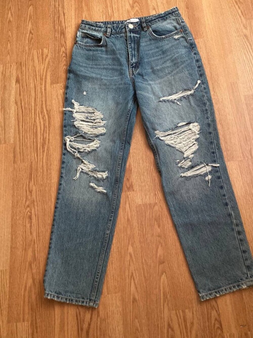ZARA Women’s Distressed Straight Leg Jeans in Blue - Size 6